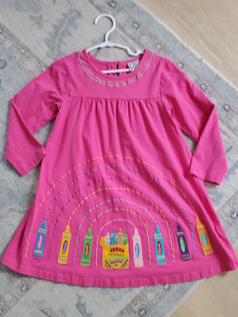 Cotton Kids Girls Back to School Crayon Art Appliqué Dress Sz6.